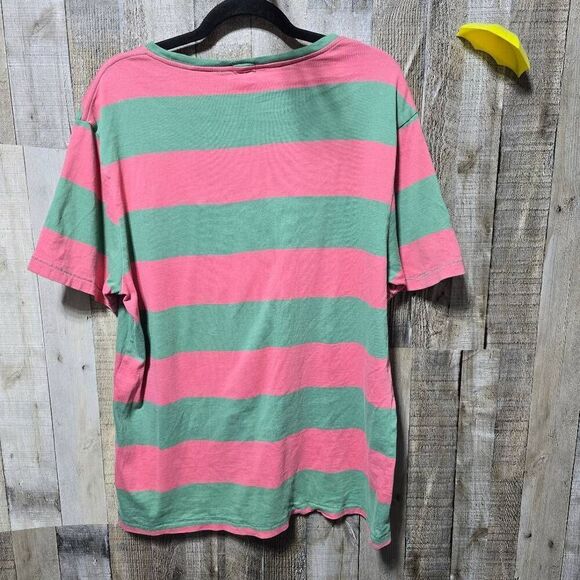 Faherty Brand Pink and Green Stripe Pocket Tee - Picture 2 of 4